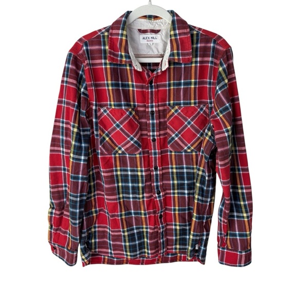 Alex Mill Chore Shirt Men’s Large Red Plaid Flannel Button Up Double Pocket - Picture 2 of 6